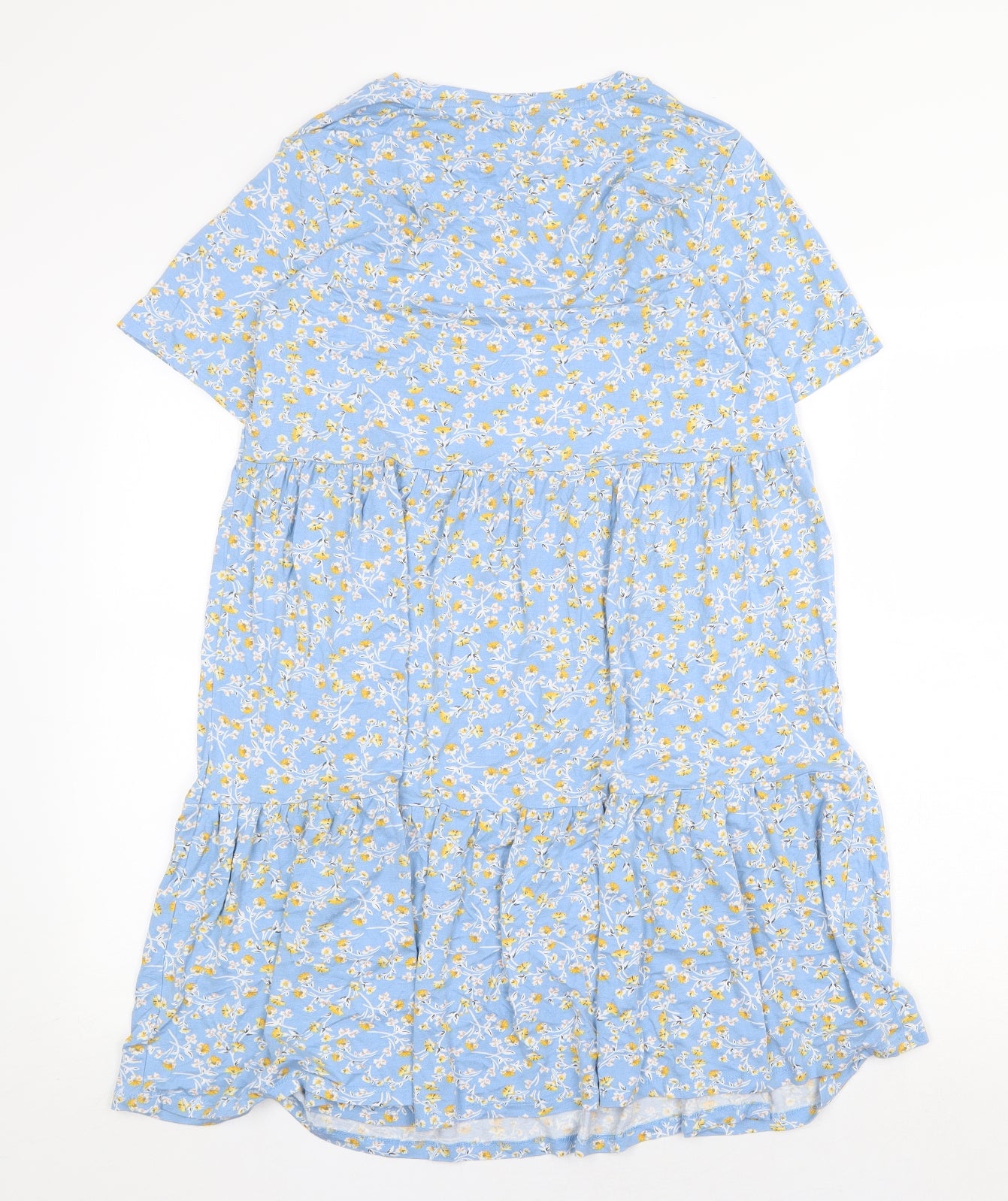 F&F Womens Blue Floral Cotton Shift Size 14 Round Neck Pullover - Drop hem