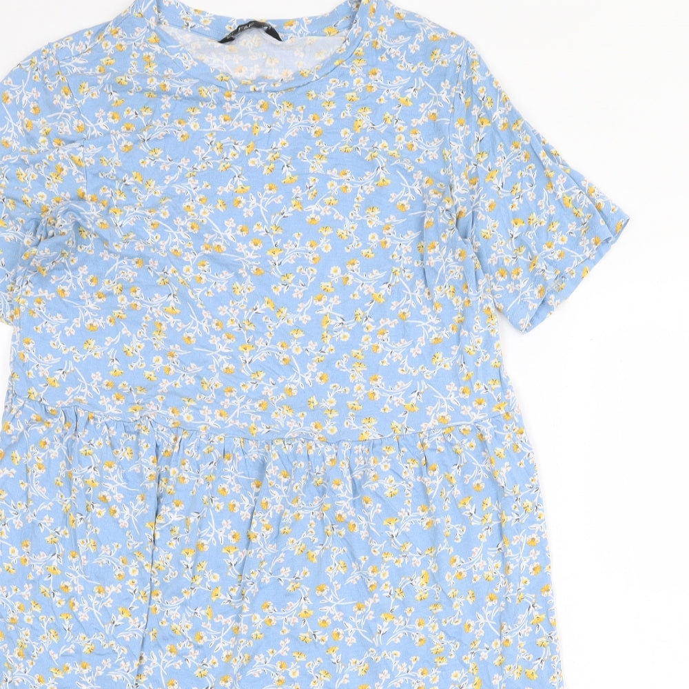 F&F Womens Blue Floral Cotton Shift Size 14 Round Neck Pullover - Drop hem
