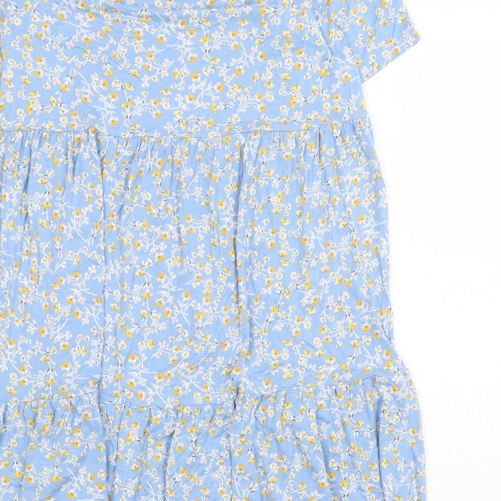 F&F Womens Blue Floral Cotton Shift Size 14 Round Neck Pullover - Drop hem