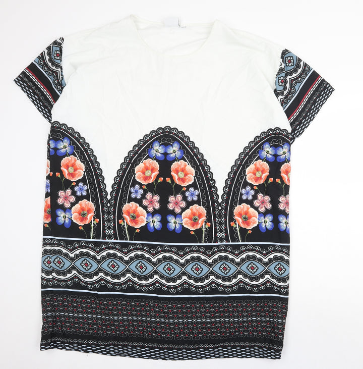 JUNAROSE Womens Multicoloured Geometric Polyester Shift Size 20 Round Neck Pullover