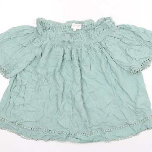 Apricot Womens Green Polyester Basic Blouse Size 12 Off the Shoulder - Bardot