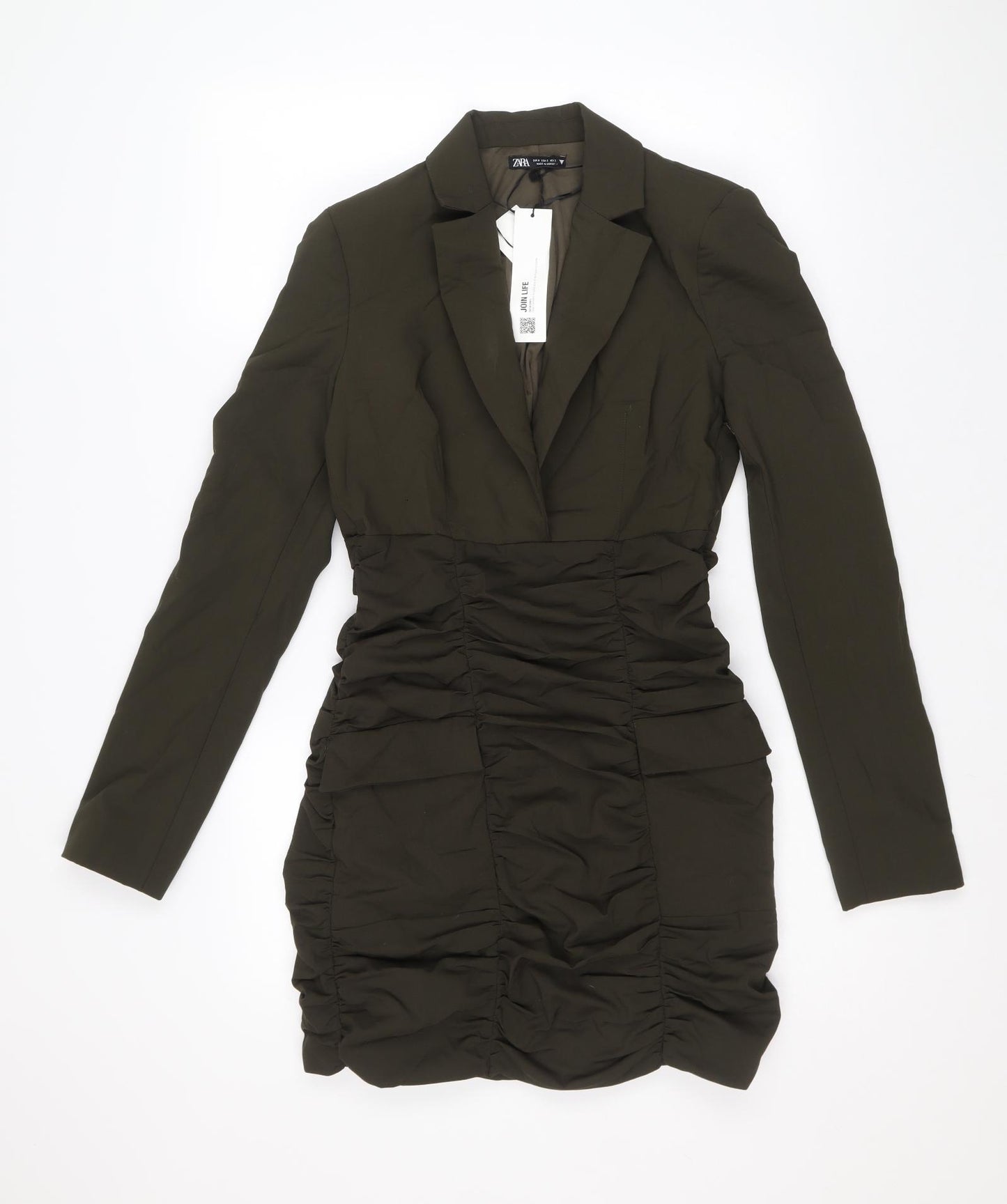 Zara Womens Green Polyester Mini Size S Collared Zip
