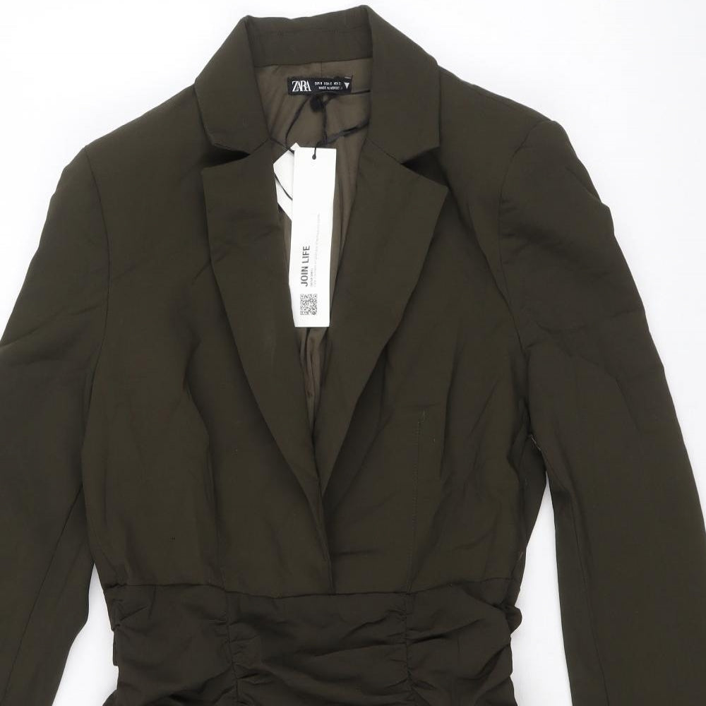 Zara Womens Green Polyester Mini Size S Collared Zip