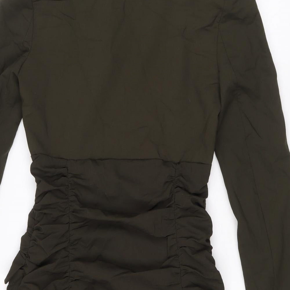 Zara Womens Green Polyester Mini Size S Collared Zip