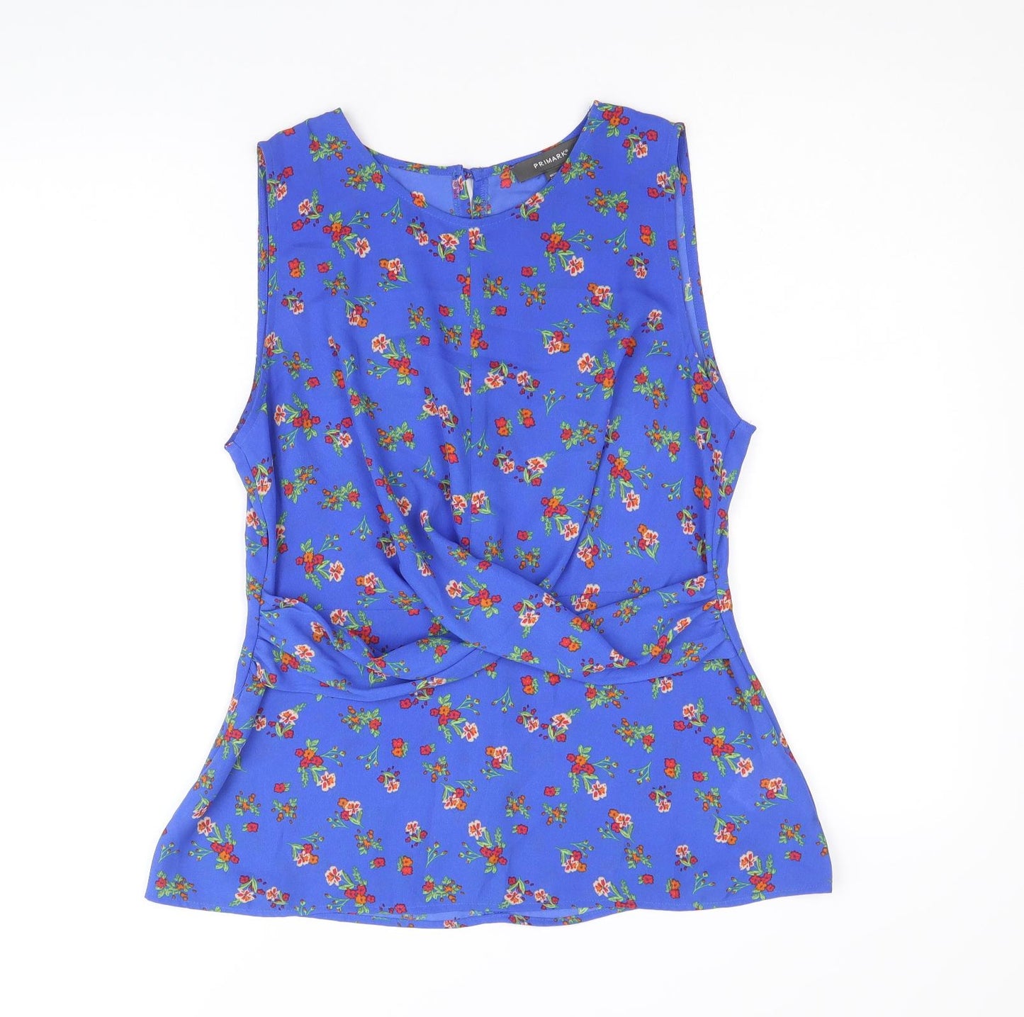 Primark Womens Blue Floral Polyacrylate Fibre Basic Blouse Size 14 Boat Neck - Front Detail
