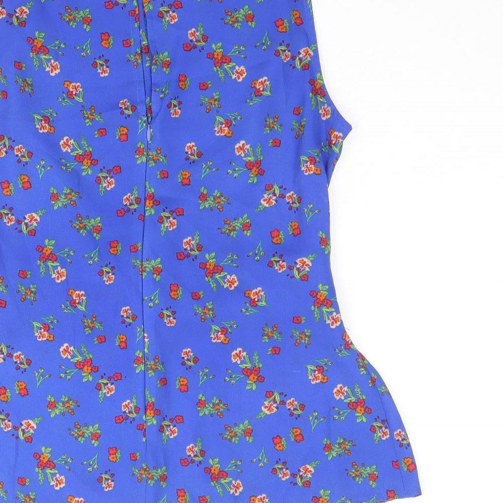 Primark Womens Blue Floral Polyacrylate Fibre Basic Blouse Size 14 Boat Neck - Front Detail