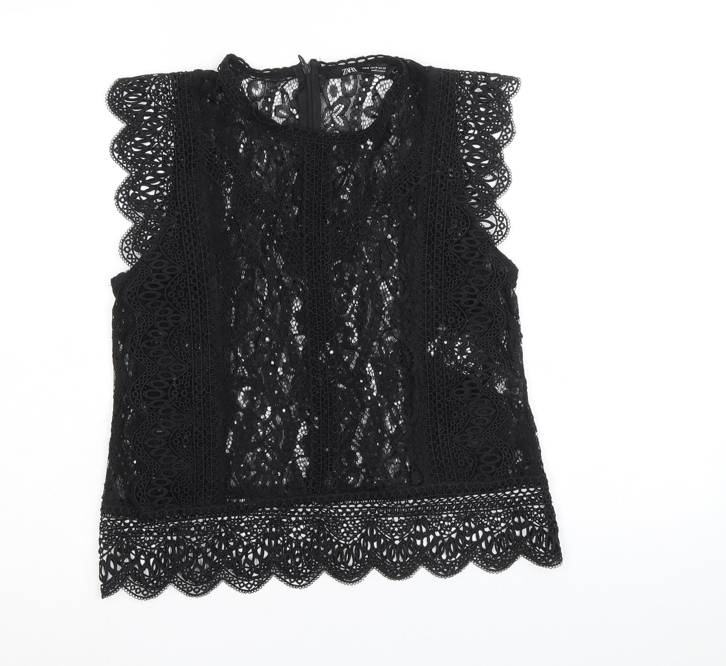 Zara Womens Black Polyacrylate Fibre Basic Blouse Size M Round Neck