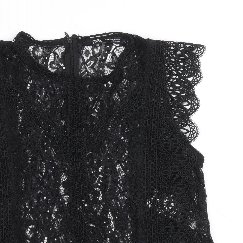 Zara Womens Black Polyacrylate Fibre Basic Blouse Size M Round Neck