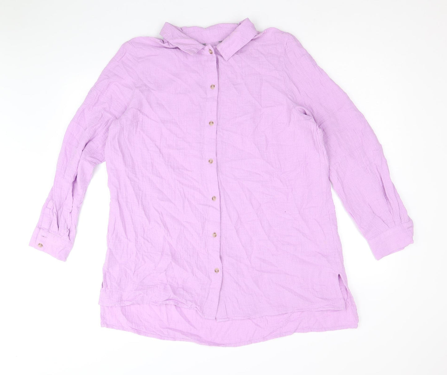 Nutmeg Womens Purple 100% Cotton Basic Button-Up Size 14 Collared
