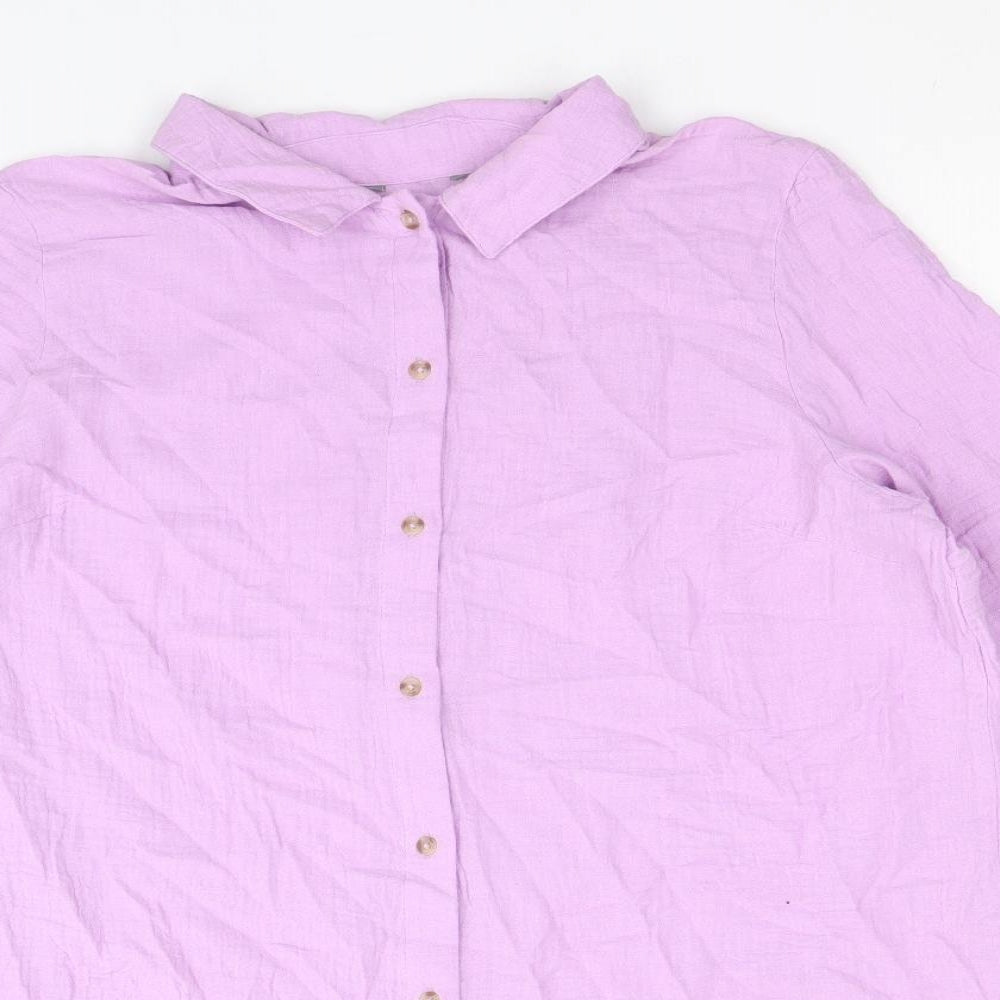 Nutmeg Womens Purple 100% Cotton Basic Button-Up Size 14 Collared