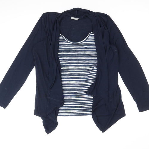 Marks and Spencer Womens Blue Scoop Neck Striped Polyester Pullover Jumper Size 12