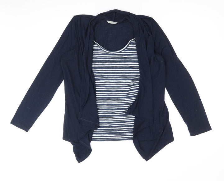 Marks and Spencer Womens Blue Scoop Neck Striped Polyester Pullover Jumper Size 12