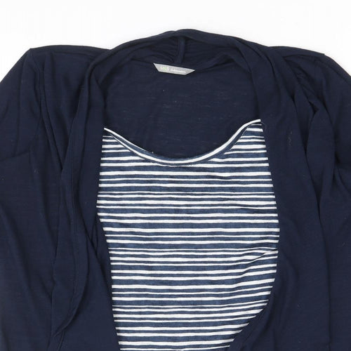 Marks and Spencer Womens Blue Scoop Neck Striped Polyester Pullover Jumper Size 12