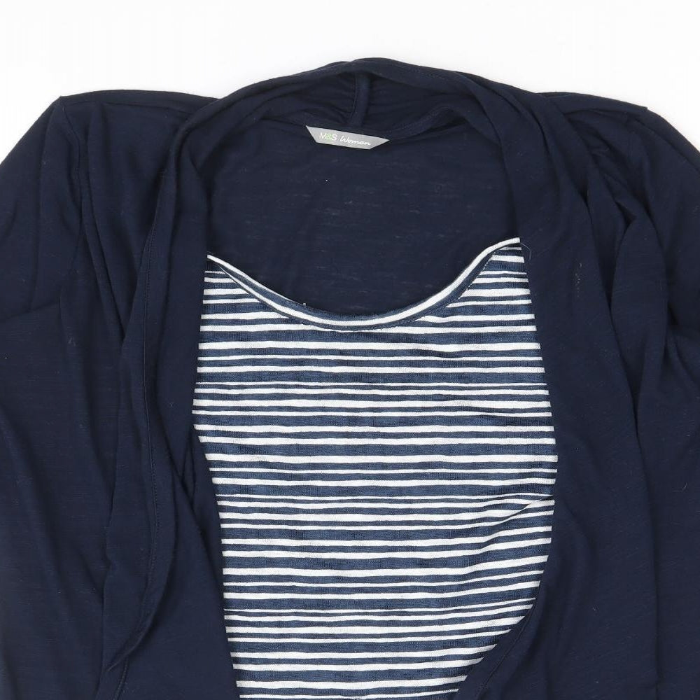 Marks and Spencer Womens Blue Scoop Neck Striped Polyester Pullover Jumper Size 12