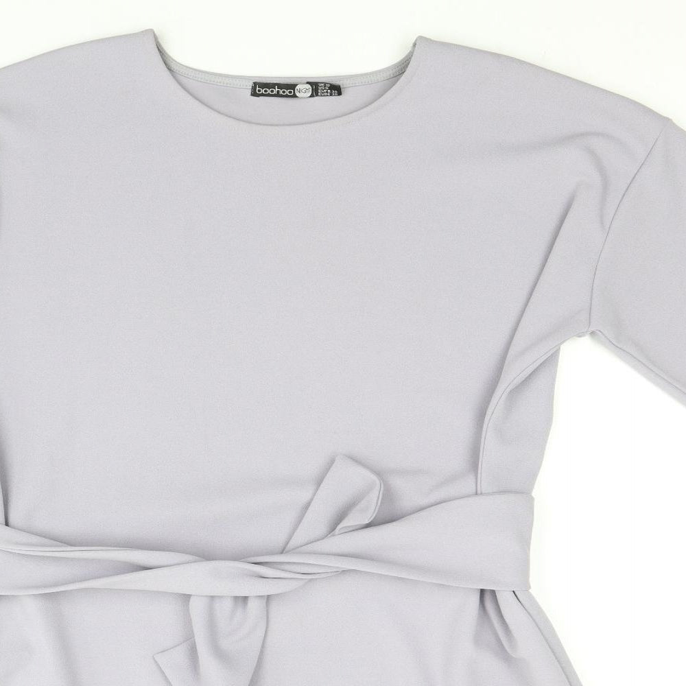 Boohoo Womens Blue Polyester Shift Size 10 Boat Neck Pullover