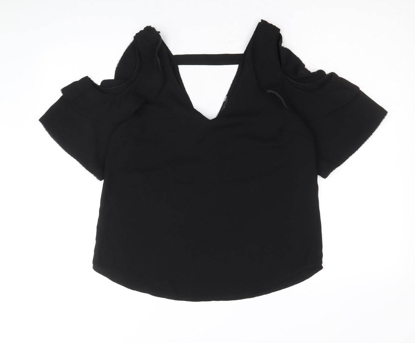 NEXT Womens Black Polyester Basic Blouse Size 10 V-Neck - Cold Shoulder