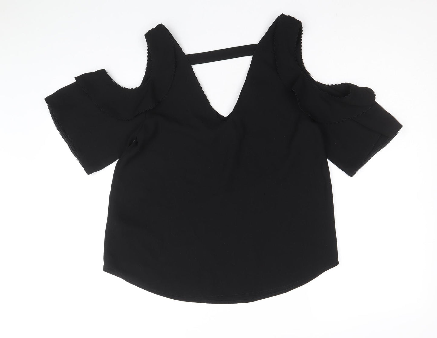 NEXT Womens Black Polyester Basic Blouse Size 10 V-Neck - Cold Shoulder