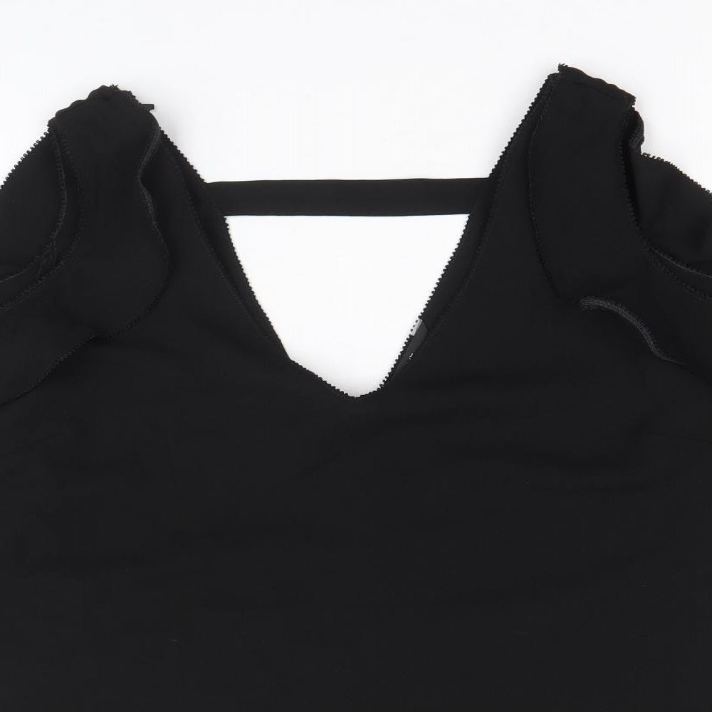 NEXT Womens Black Polyester Basic Blouse Size 10 V-Neck - Cold Shoulder