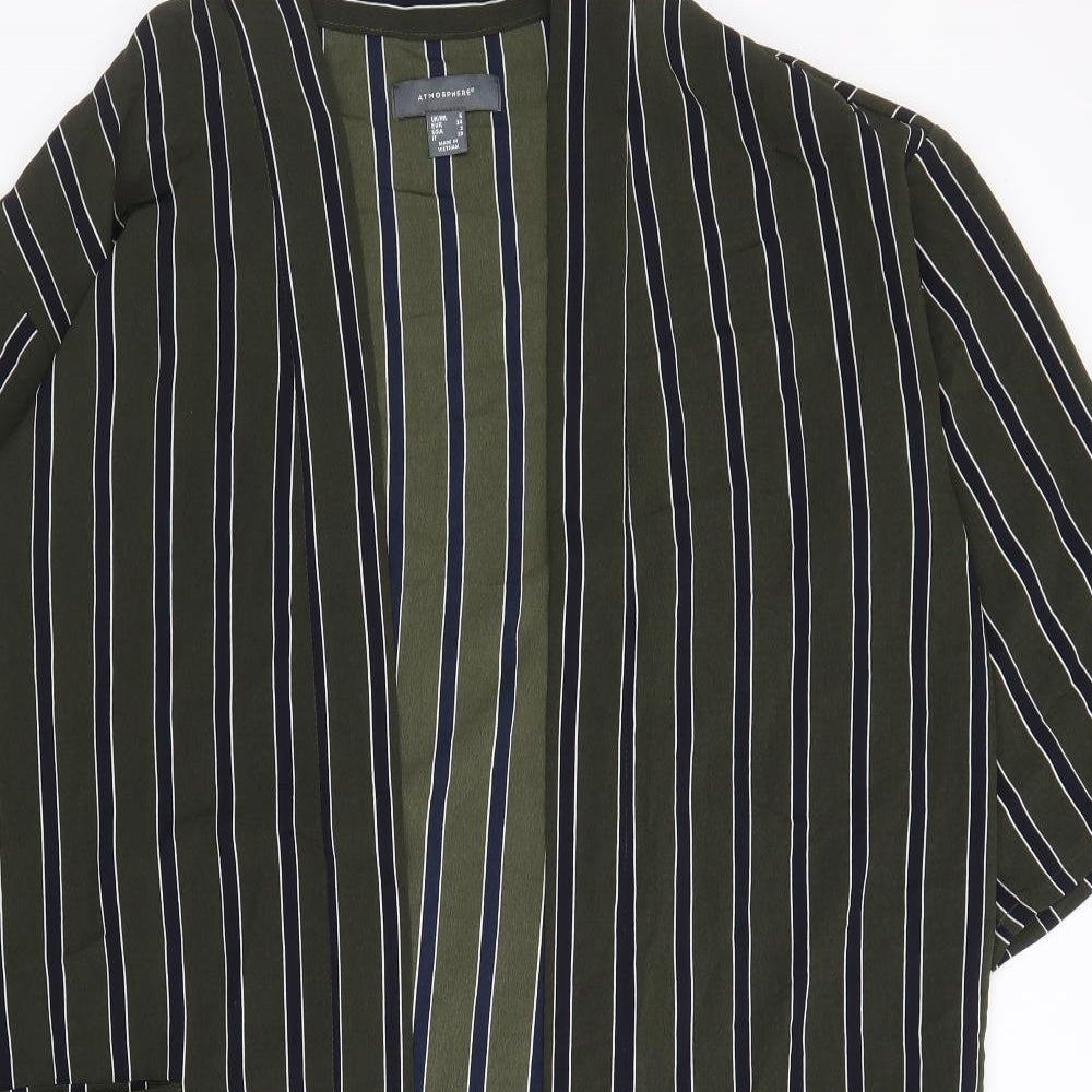 Atmosphere Womens Green Striped Polyester Kimono Blouse Size 6 V-Neck