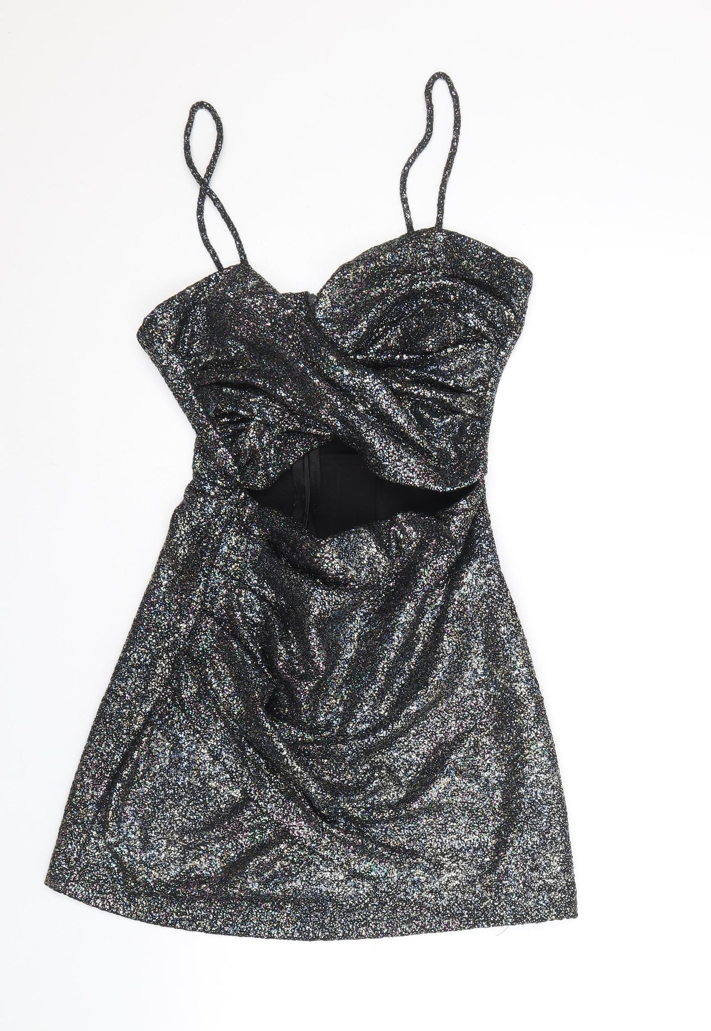 Zara Womens Silver Polyester Mini Size M V-Neck Zip