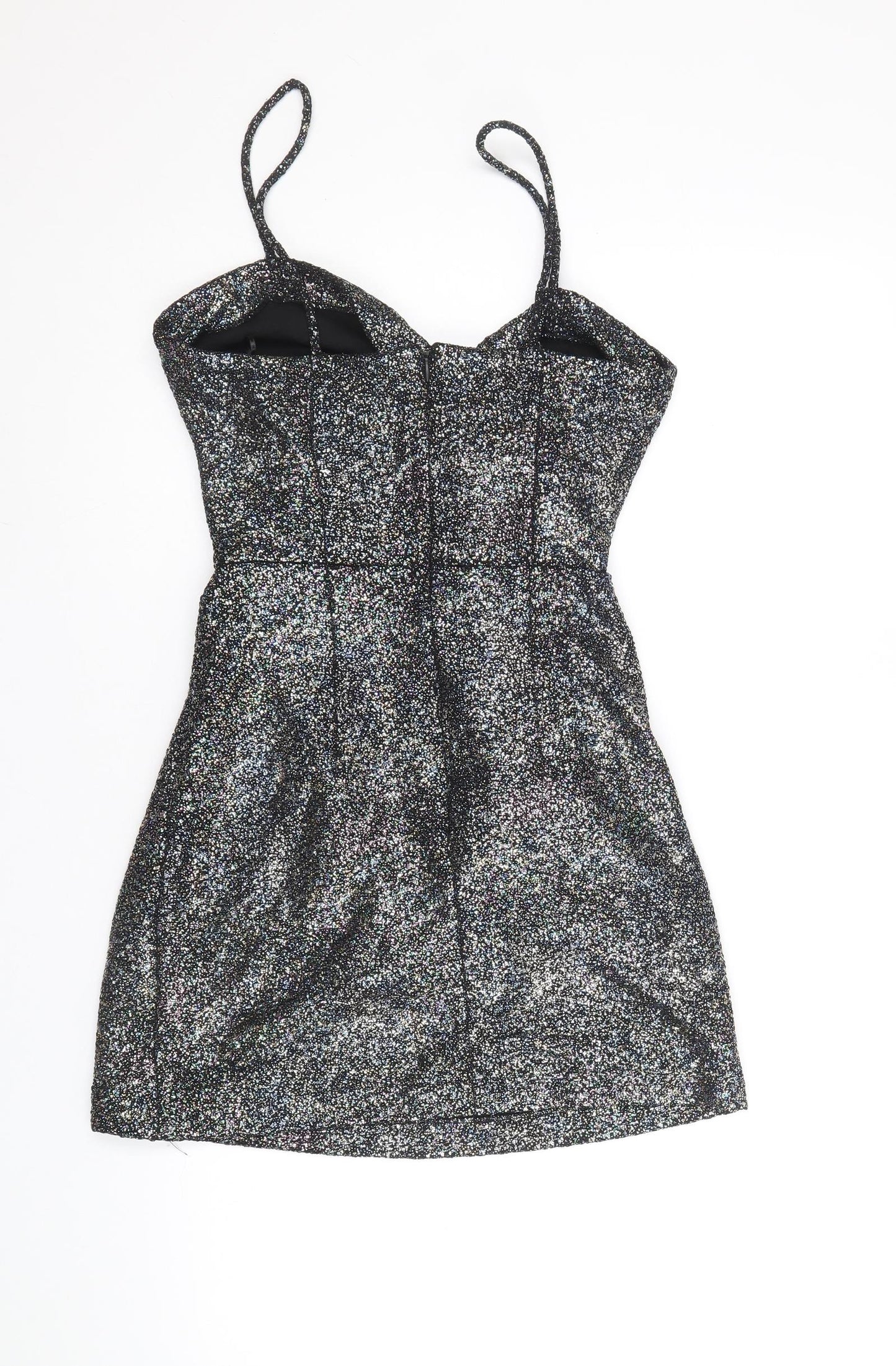 Zara Womens Silver Polyester Mini Size M V-Neck Zip