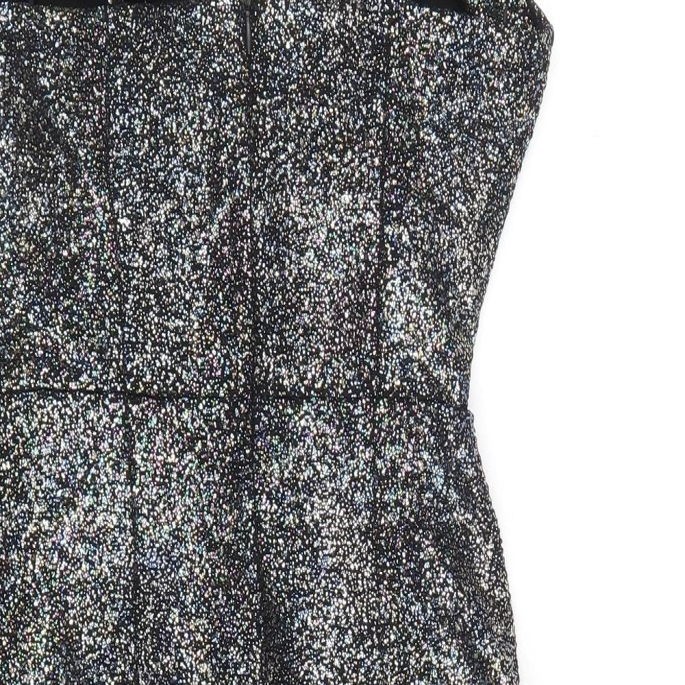 Zara Womens Silver Polyester Mini Size M V-Neck Zip