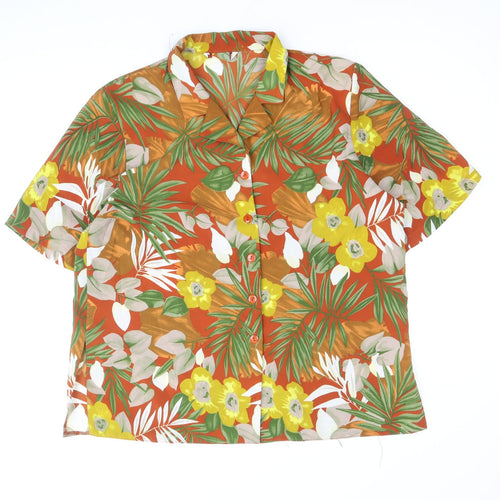 Preworn Womens Multicoloured Floral Polyester Basic Button-Up Size 16 Collared - Tropical Print