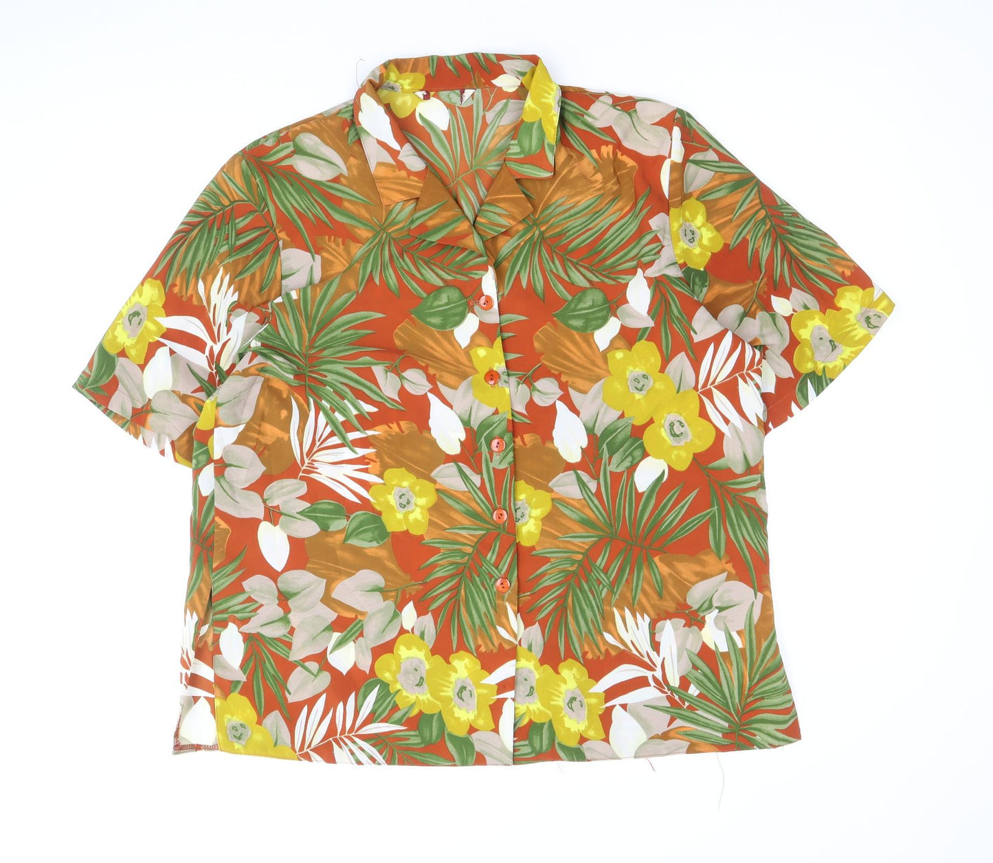 Preworn Womens Multicoloured Floral Polyester Basic Button-Up Size 16 Collared - Tropical Print