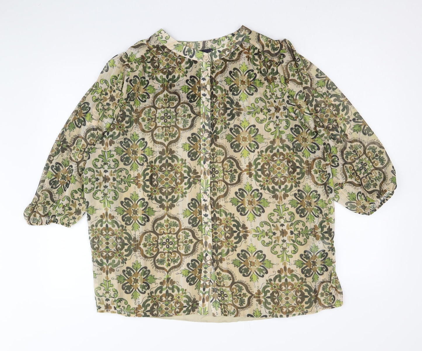 Marks and Spencer Womens Multicoloured Geometric Polyester Basic Button-Up Size 16 Round Neck