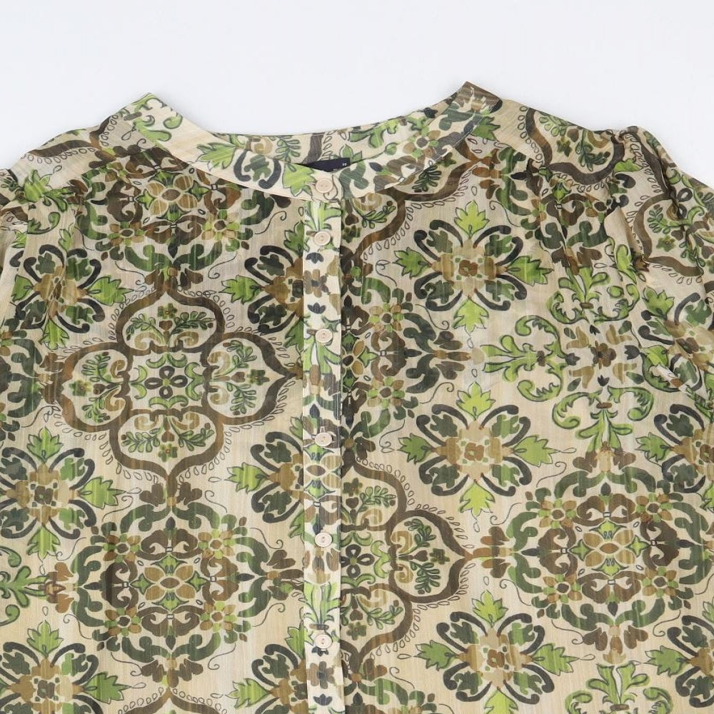 Marks and Spencer Womens Multicoloured Geometric Polyester Basic Button-Up Size 16 Round Neck