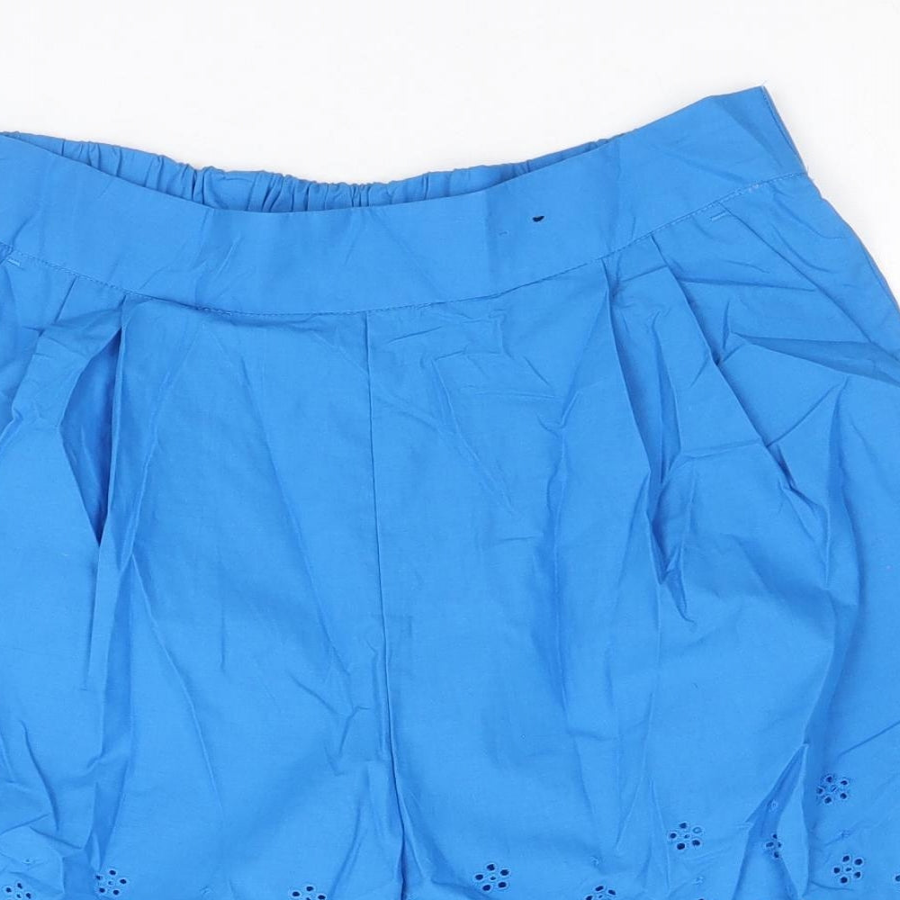 Marks and Spencer Womens Blue 100% Cotton Culotte Shorts Size 10 Regular Pull On - Broderie Anglaise