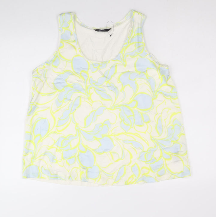 Marks and Spencer Womens White Geometric Polyester Basic Tank Size 12 Scoop Neck