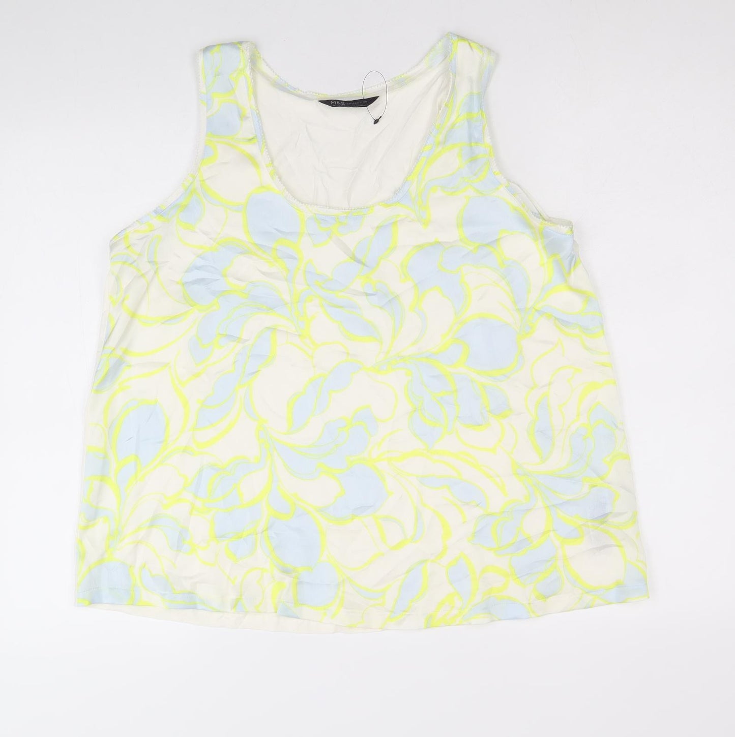Marks and Spencer Womens White Geometric Polyester Basic Tank Size 12 Scoop Neck