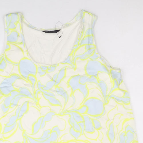 Marks and Spencer Womens White Geometric Polyester Basic Tank Size 12 Scoop Neck