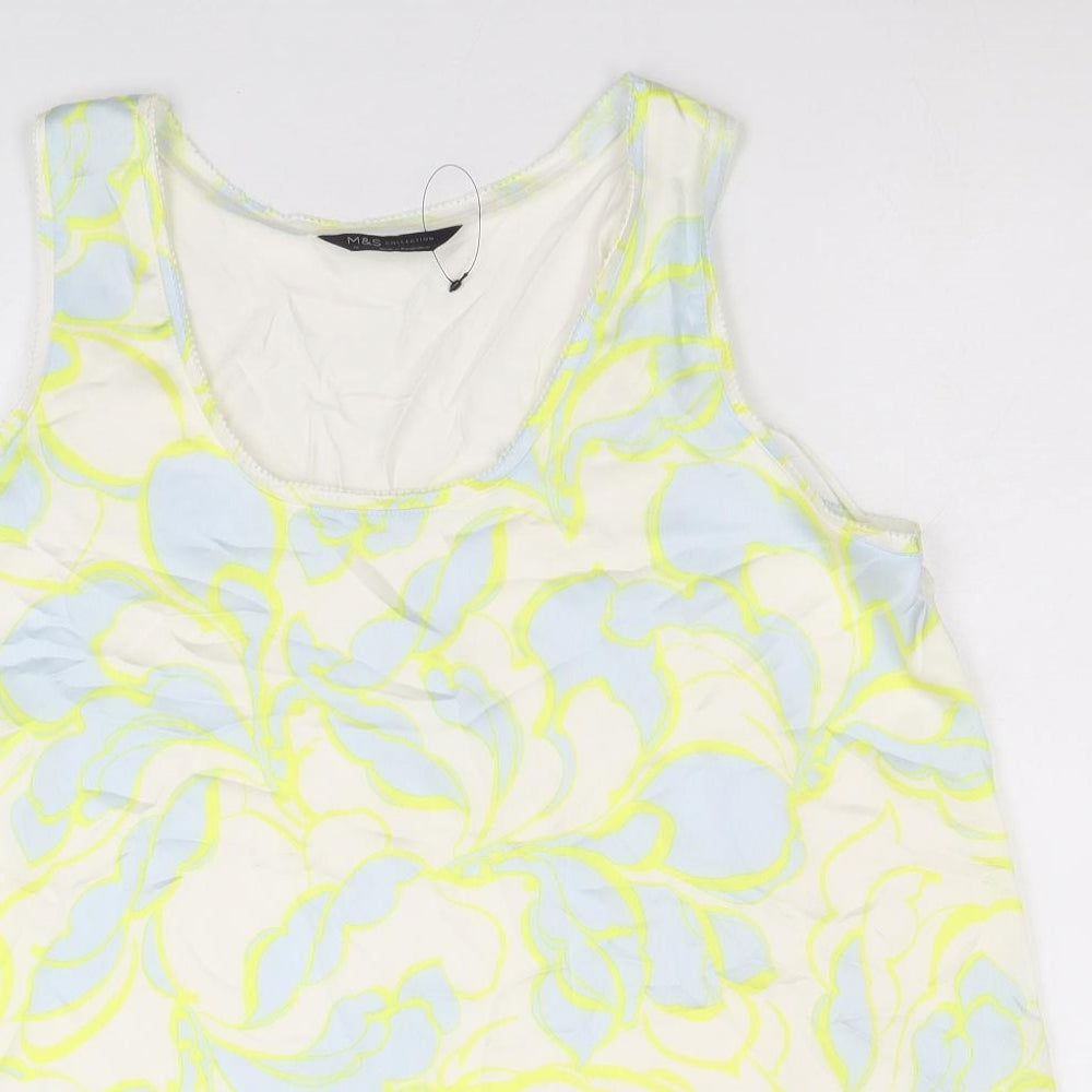 Marks and Spencer Womens White Geometric Polyester Basic Tank Size 12 Scoop Neck