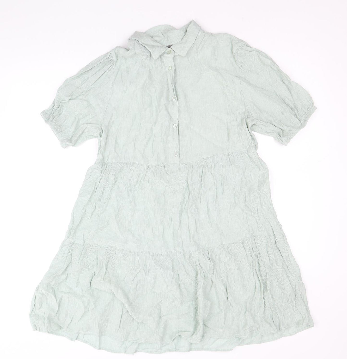 Primark Womens Green Viscose Shirt Dress Size 16 Collared Button