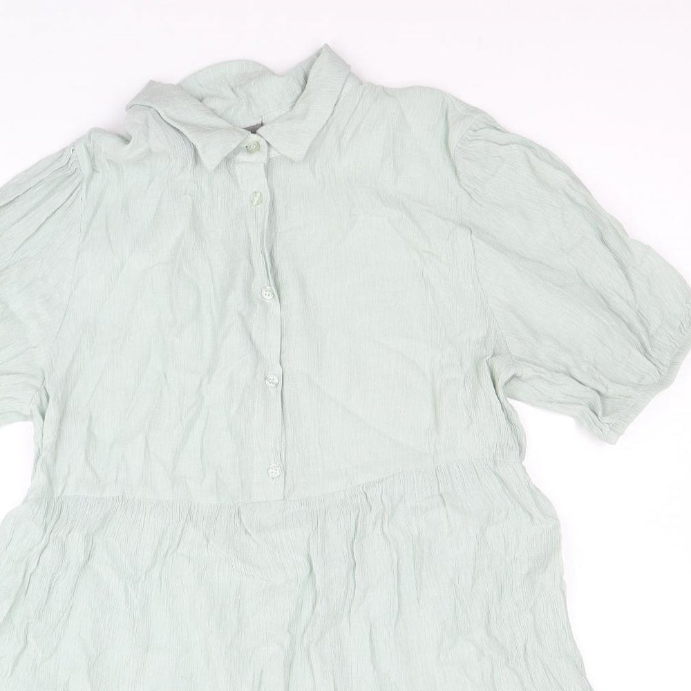 Primark Womens Green Viscose Shirt Dress Size 16 Collared Button