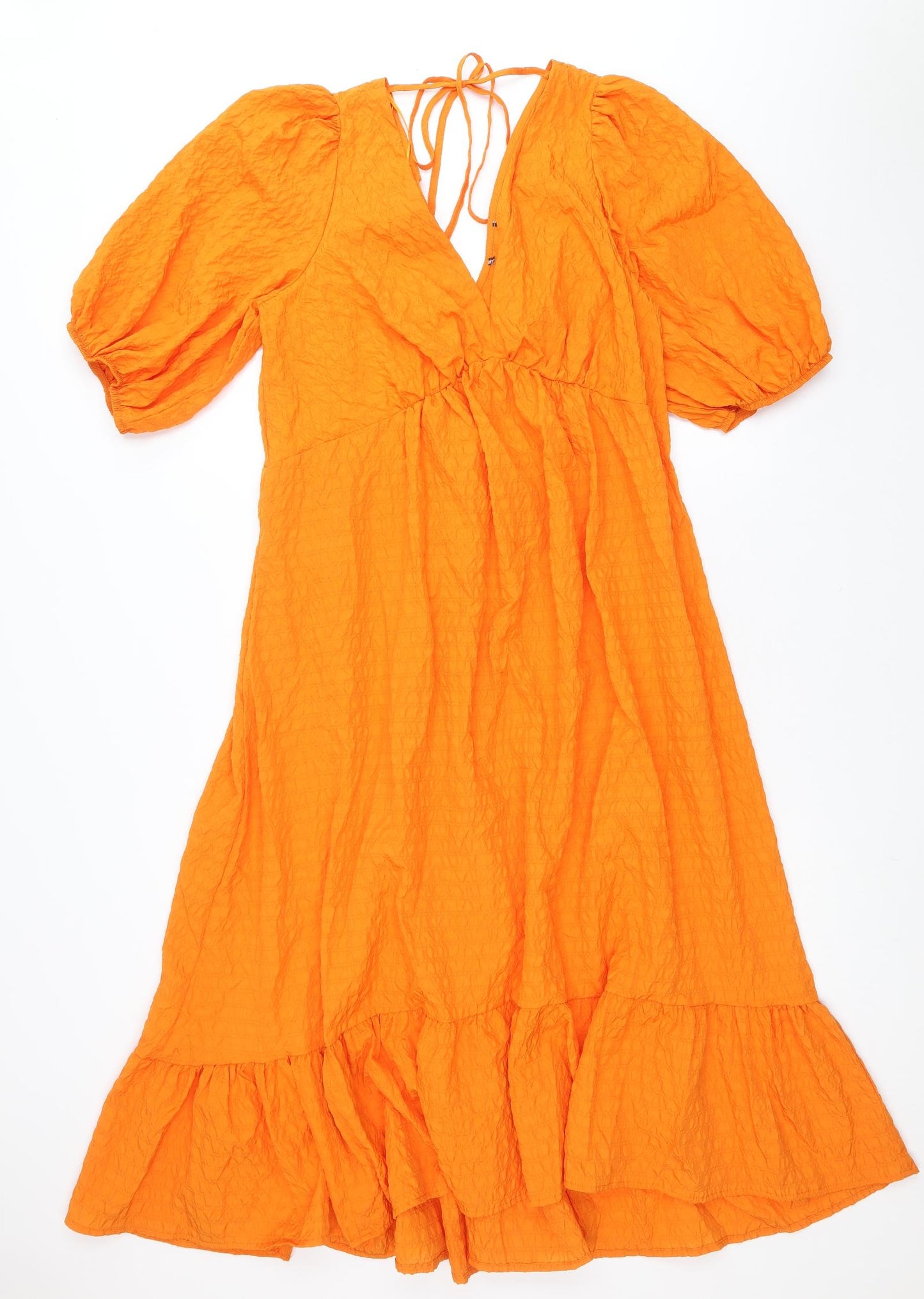 Nobody's Child Womens Orange Polyester Fit & Flare Size 14 V-Neck Tie