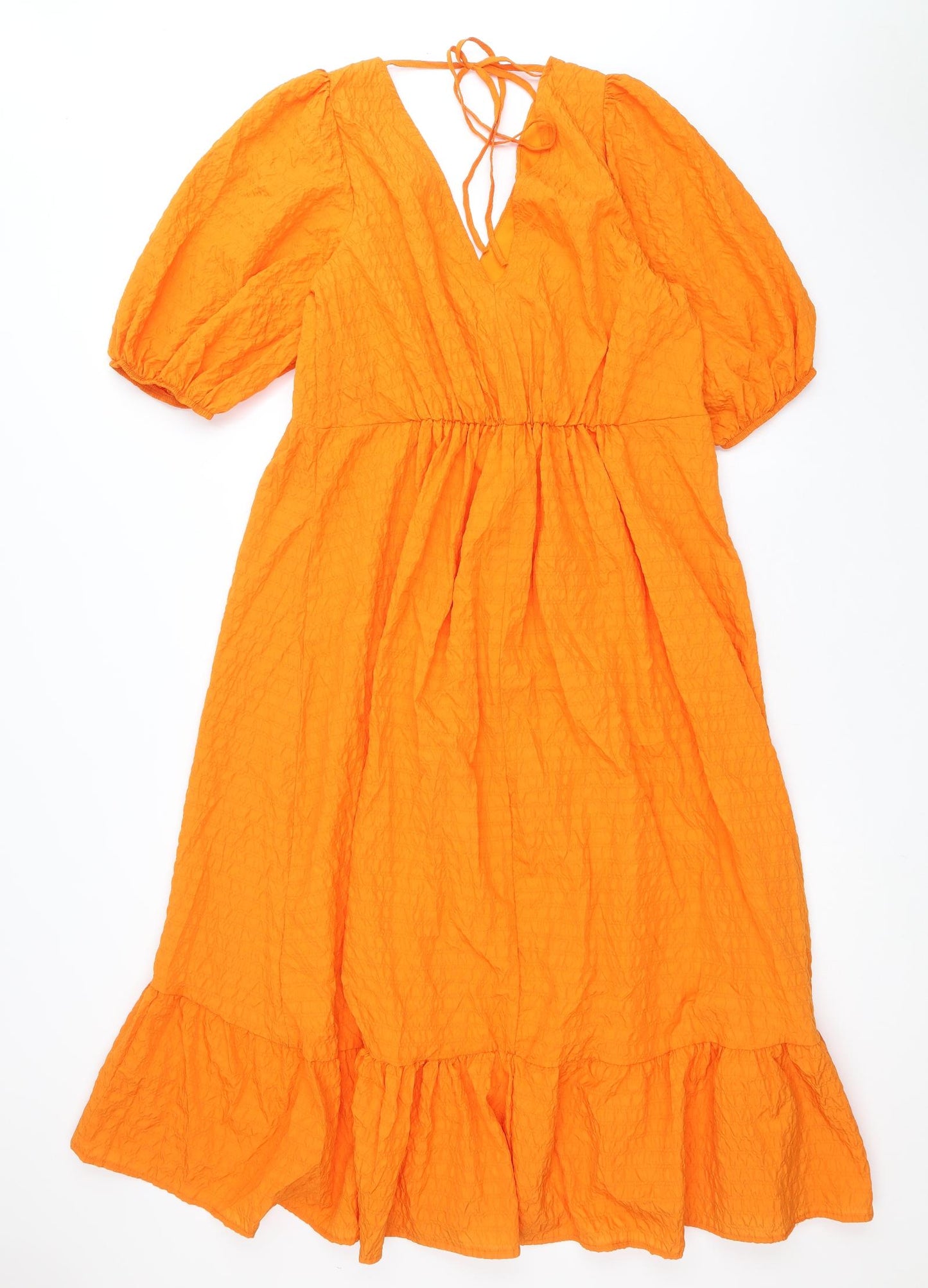 Nobody's Child Womens Orange Polyester Fit & Flare Size 14 V-Neck Tie