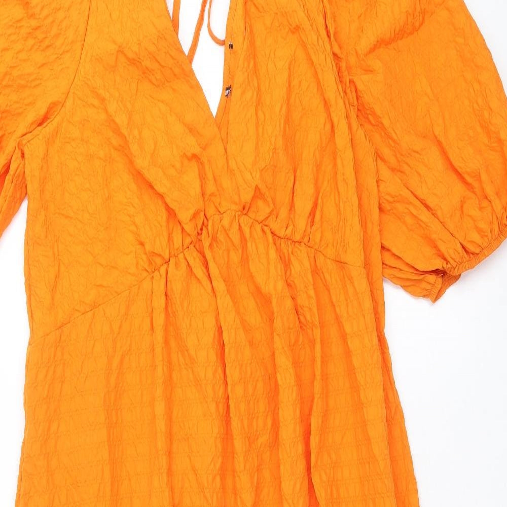 Nobody's Child Womens Orange Polyester Fit & Flare Size 14 V-Neck Tie