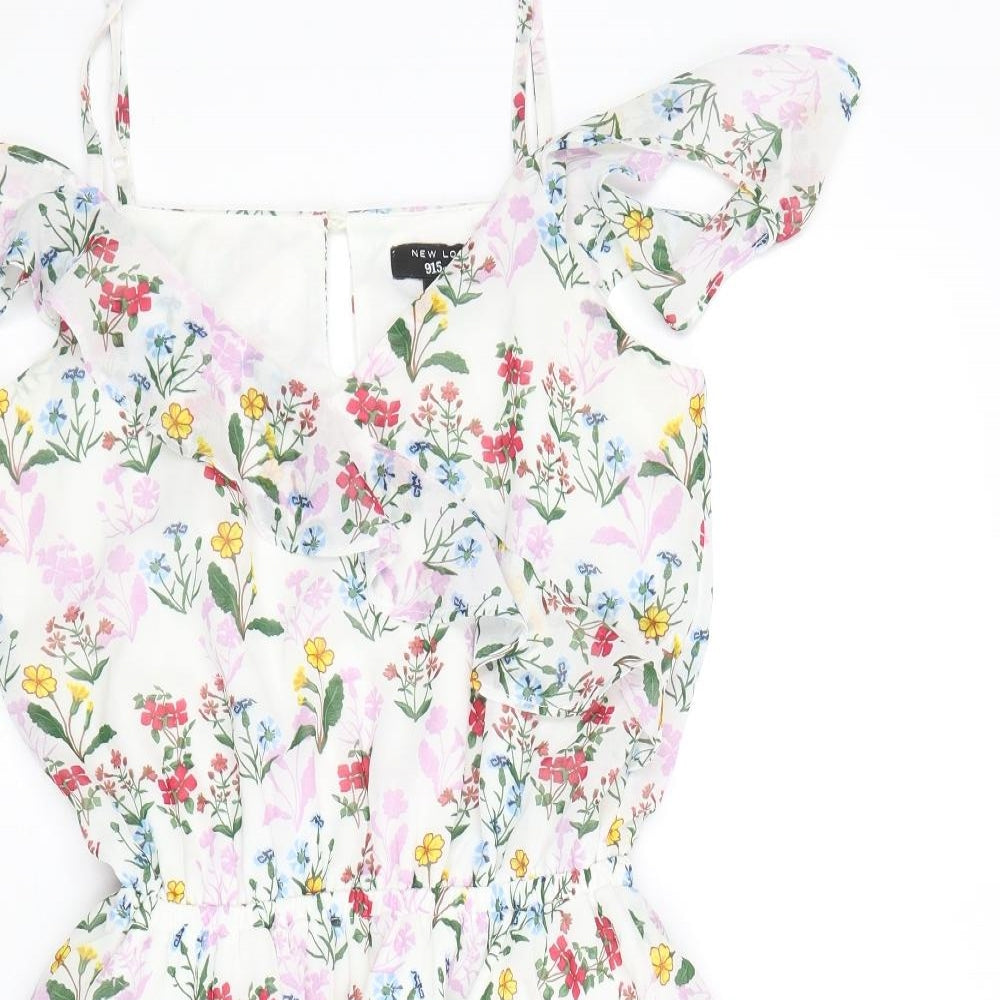 New Look Girls Multicoloured Floral Polyester A-Line Size 13 Years V-Neck Pullover
