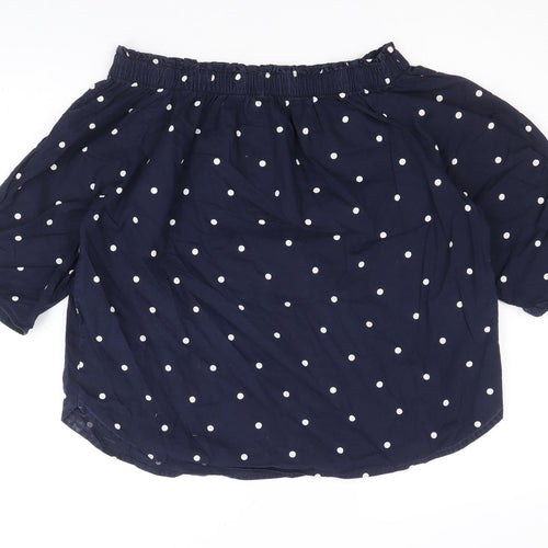 H&M Womens Blue Polka Dot 100% Cotton Basic Blouse Size 8 Off the Shoulder - Bardot