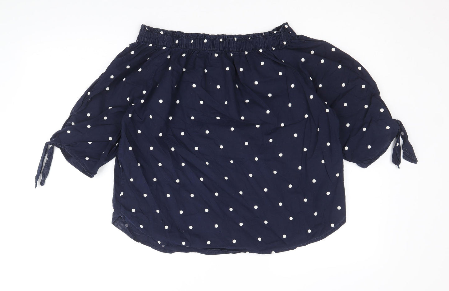 H&M Womens Blue Polka Dot 100% Cotton Basic Blouse Size 8 Off the Shoulder - Bardot