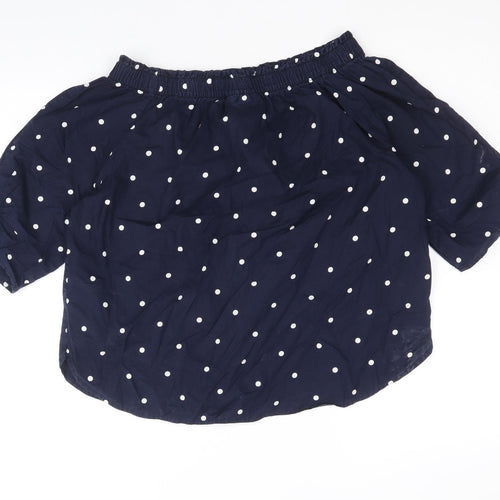 H&M Womens Blue Polka Dot 100% Cotton Basic Blouse Size 8 Off the Shoulder - Bardot