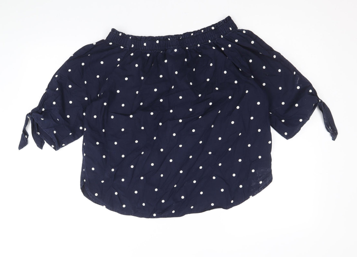 H&M Womens Blue Polka Dot 100% Cotton Basic Blouse Size 8 Off the Shoulder - Bardot
