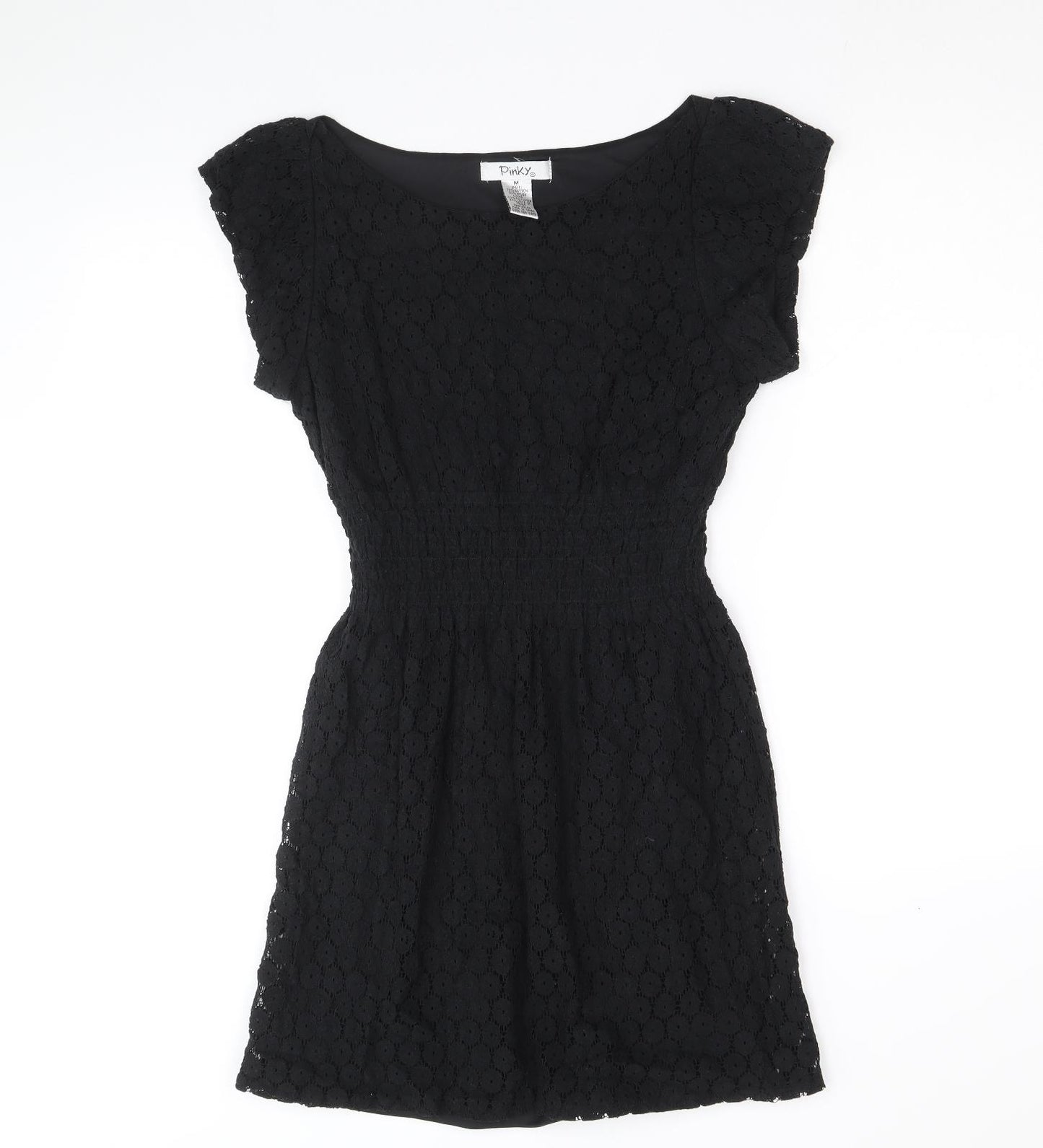 Pinky Womens Black Geometric Cotton Fit & Flare Size M Boat Neck Pullover