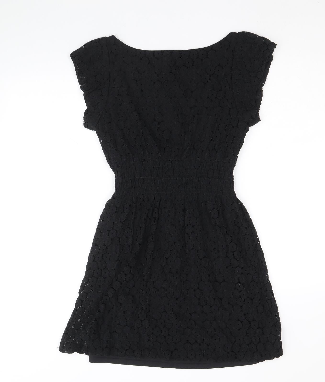 Pinky Womens Black Geometric Cotton Fit & Flare Size M Boat Neck Pullover