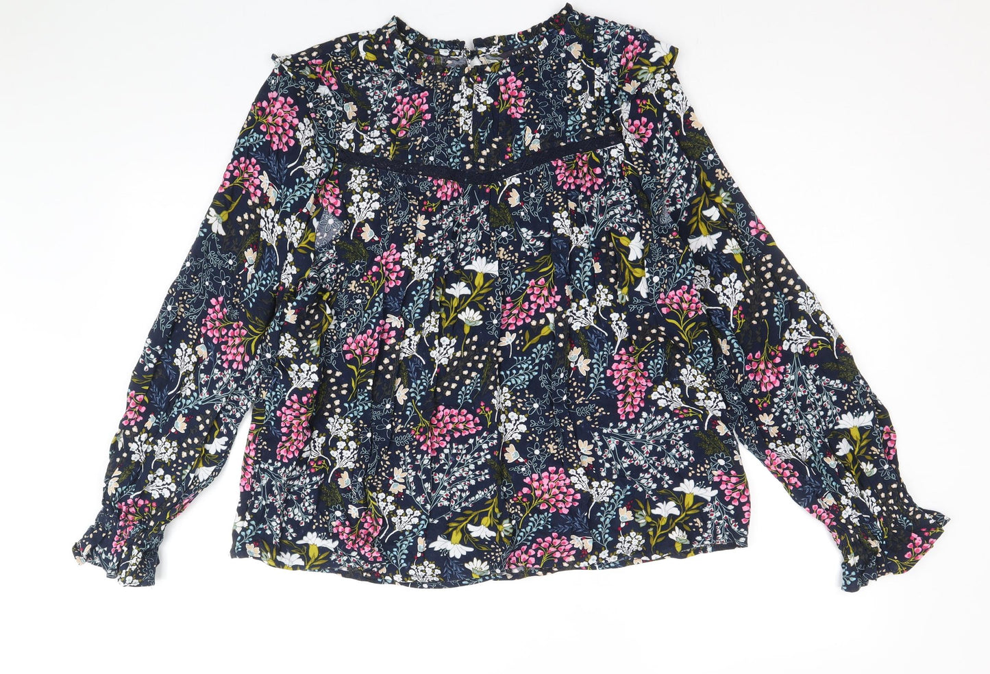 Marks and Spencer Womens Multicoloured Floral Viscose Basic Blouse Size 12 Round Neck