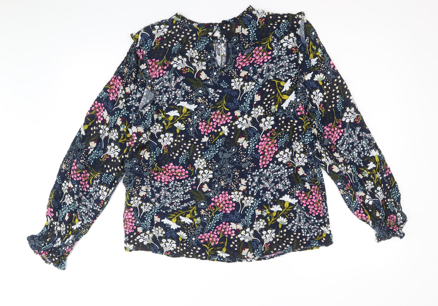 Marks and Spencer Womens Multicoloured Floral Viscose Basic Blouse Size 12 Round Neck
