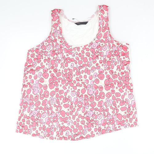 Marks and Spencer Womens Pink Animal Print Polyester Basic Tank Size 8 Scoop Neck - Leopard Print